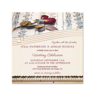 Classical music rose wedding invitation