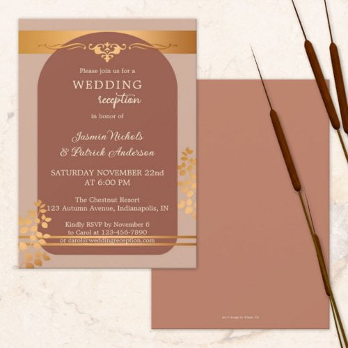 Terra cotta copper fall wedding reception invitation